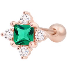 女款 14K 金針 祖母綠方晶鋯石 日常單支耳環 JK283 + 禮品盒