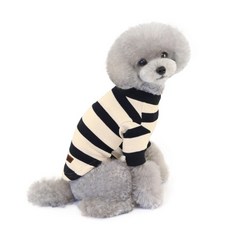 딩동펫 반려동물 스트라이프 티셔츠, 블랙 + 아이보리, 1개