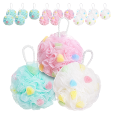 Livemore 泡泡海綿沐浴球3件組, 1套, 白色 + 粉紅色 + 藍色