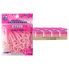 Little Pink Rabbit 粉彩小兔 扁線牙線棒 顏色隨機 45支, 12包, 1組