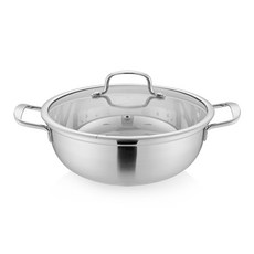 QUEEN SENSE 3層不鏽鋼雙耳淺湯鍋, 28cm, 單色
