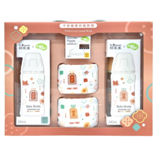 nac nac 平安健康祈福賀禮組 奶嘴 S + 奶瓶 2個 + 純棉手帕 2條, 平安健康祈福 多色, 1組