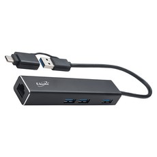E-books H20 鋁製RJ45高速網卡 + 3孔USB 3.2集線器 + Type C雙接頭 1000 Mbps高速網路, 黑色, 1盒