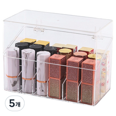 홈앳홈 먼지 쌓이지 않는 뚜껑 있는 아크릴 립스틱 정리함 18구, 투명, 5개