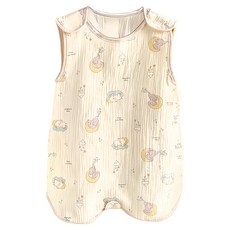 愛北鼻 棉花糖背心式防踢被, 柔軟舒適透氣, 多款可愛圖案, XL, 月亮大象 米色