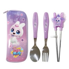 LE BARN Shooting Star Catch Teenieping孩童全套學習餐具組 湯匙+叉子+學習筷+收納袋, 1組, 康崇平