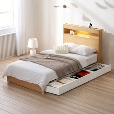 서울소호 트리플 LED 수납 침대프레임 + 파워 본넬 양면 매트리스 세트 방문설치, 우드(프레임), 화이트(매트리스)