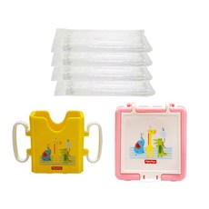 fisher-price 費雪 Flexa 可折疊雙把手飲料架+吸管 50入 4包+收納盒, 粉色, 1組