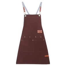 Axis 艾克思 可調式防潑水防油多口袋帆布素色圍裙 耐磨耐用, 深棕色, 1件