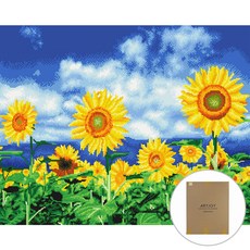 아트조이 DIY 보석십자수 캔버스형 75 x 60 cm, 푸른해바라기밭, 1개