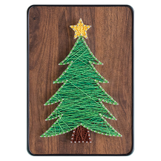 半島良品 DIY手作釘子畫弦絲掛畫 附燈串 21 x 30 x 1cm, 聖誕樹