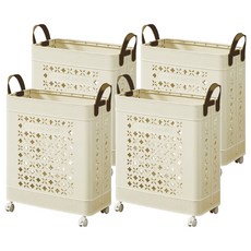 ANDY MAY2 本川帶手把折疊附輪收納籃 OH-Q323-1 35L, 奶黃色, 4個