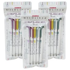 ZEBRA 斑馬牌 MILDLINER OT 螢光筆 5色組, 3套, 苔蘚綠, 薄荷綠, 含羞草黃, 煙燻紅, 鳶尾紫