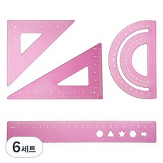 D&O 不鏽鋼三角尺 + 量角器 + 尺子套組, 6套, 粉紅色