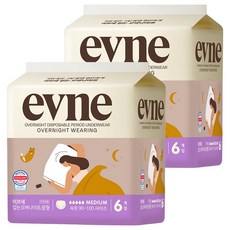 evne 夜用褲型衛生棉, M(90~100號), 6片, 2包