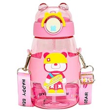 BOACUP 小熊兒童防摔水壺, 粉色, 600ml, 1個