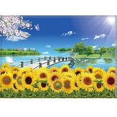 HEYEO DIY鑽石畫 帆布款 40 x 50 cm, 1套, 01. 湖邊向日葵 KS-005