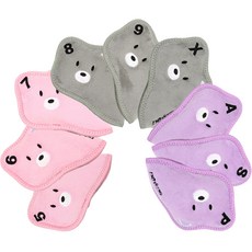 Colly's Golf Bear三色高爾夫球鐵桿套 9入, 粉色+灰色+紫色