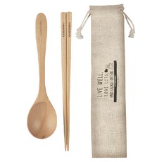 GOZENBO 御膳坊 北歐山毛櫸環保餐具組 含袋, 大餐匙+櫸木筷+餐具袋, 山毛櫸, 1組