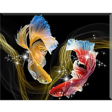 HEYEO DIY鑽石畫 帆布款 40 x 50 cm, 1套, 24. 富貴錦鯉戀人 KS-304