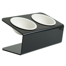 Maggie & Bo 寵物 DUAL 支架斜口碗 雙碗 11公分 中型 + 陶瓷碗 2件組, 1套, DUAL 黑色