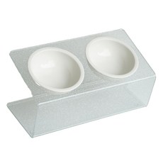 Maggie & Bo 寵物 DUAL 支架斜口碗 雙碗 11公分 中型 + 陶瓷碗 2件組, 1套, DUAL 珍珠色