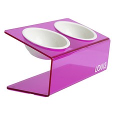 Maggie & Bo 寵物 DUAL 支架斜口碗 雙碗 11公分 中型 + 陶瓷碗 2件組, 1套, DUAL 粉紅色