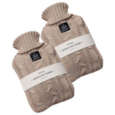 EVER HOUSE 基本款 2L 保溫熱水袋 + 針織袋套組 米色, 2套