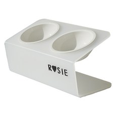 Maggie & Bo 寵物DUAL立架式斜口碗 2口 14cm 中型 + 陶瓷碗2件組, DUAL 白色, 1套