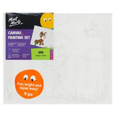Mont Marte 蒙瑪特 10件組 畫布含指引線 5 x 12ml 壓克力顏料 銀色亮粉膠, 壓克力繪畫套組 小狗 黑色 + 白色