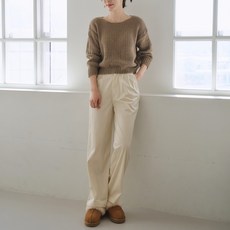 PEONIST 女款半寬版抓褶燈芯絨長褲