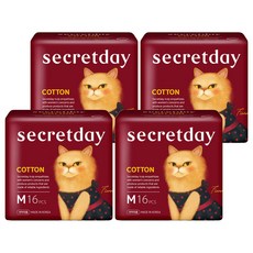secretday 純棉包覆衛生棉 蝶翼, M(24.5cm), 16片, 4包