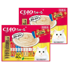 INABA CIAO 肉泥 鮪魚雞肉綜合口味, 綠茶除臭成分配方, 40個小包裝, 鮪魚雞肉綜合, 560g, 2袋