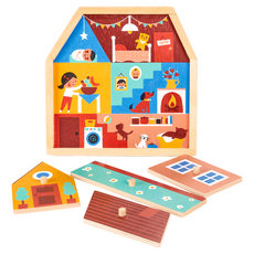 mentari 家庭認知拼圖組，MT7361，適用年齡：2歲以上，主要材質：橡膠木, 4片, 1組