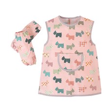 Coney Island 幼兒用防水美術圍裙+袖套組, 我喜歡狗狗粉紅色