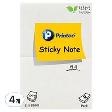 프린텍 파스텔 스티키노트 51x38mm, 백색, 100매, 4개