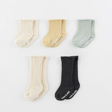 HAPPY PRINCE 孩童素色捲邊襪+及膝捲邊襪組 5雙