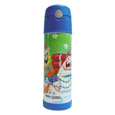 THERMOS 膳魔師 不銹鋼真空保冷吸管瓶 附背帶 HS4010SB-BL, 海綿寶寶, 1個, 530ml