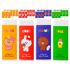 LINE FRIENDS 角色方形橡皮擦 4款 x 5入組, 黃色, 紅色, 藍色, 綠色, 2套