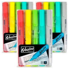 DONG-A DONG-A NEOLINE SOFT 螢光筆 5色組, 亮灰色, 翡翠綠, 淡綠色, 檸檬黃, 紅色, 3個