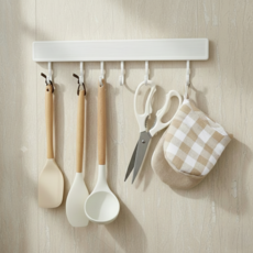 유니트리 이동식 주방 후크행거 랙 부착형 6후크, 화이트, 1개