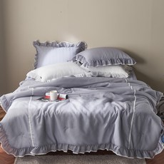 Blancview 風信子雪花泡泡紗涼被床罩 + 枕頭套 + 床墊套組, 灰色