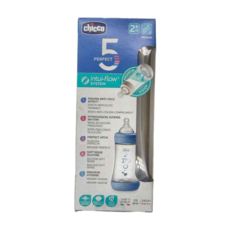 chicco Perfect 5 完美防脹PP奶瓶 中等流量, 藍色, 240ml, 1盒