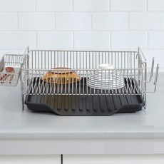 Highline 平面站立式全不鏽鋼碗盤瀝水架, 1層, 黑色, 1個