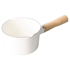 PEARL LIFE 珍珠金屬 Blanc Kitchen 系列 琺瑯牛奶鍋 僅限瓦斯火, 12cm, 白色 + 木頭色, 1個