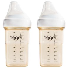 hegen 台灣公司貨 金色奇蹟 PPSU 多功能方圓型寬口奶瓶, 白透明色, 240ml, 2個