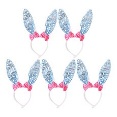 派對亮片緞帶兔子髮箍, 藍色, 5個