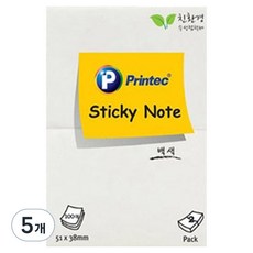 프린텍 파스텔 스티키노트 51x38mm, 백색, 100매, 5개