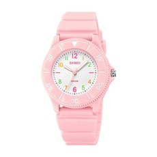 SKMEI 時刻美 兒童款可旋轉時差盤石英錶, ABS錶殼, TPU錶帶, 不鏽鋼錶扣錶底, 50米防水, 240 x 40 x 11mm, 粉色