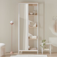 웰퍼니쳐 루미 시스템행거 드레스룸 5단 전신거울형 방문설치, 화이트 + 오크